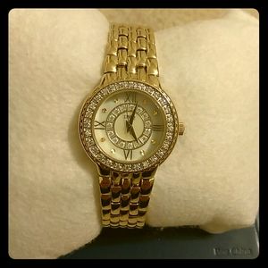 NIB Diamonique Pave Dial Gold tone Watch